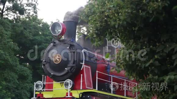关闭森林中历史悠久的蒸汽火车视频