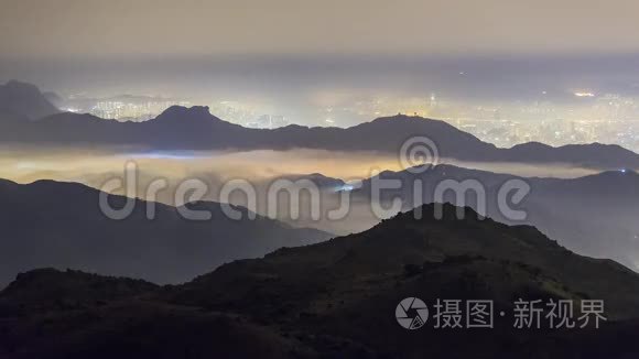 香港狮子山夜间时间视频