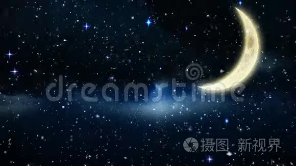 降雪和圣诞夜，星空和月牙