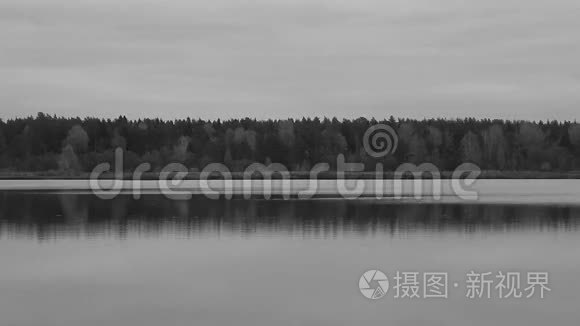湖中美丽的秋景黑白视频