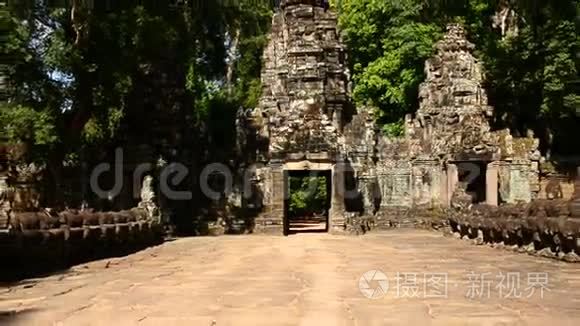 柬埔寨吴哥窟圣殿入口变焦