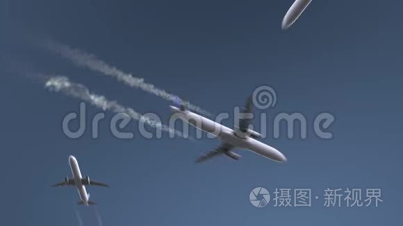 飞行飞机显示大阪字幕。 日本旅游概念介绍动画