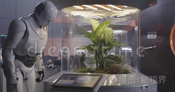 机器人与植物孵化器一起工作