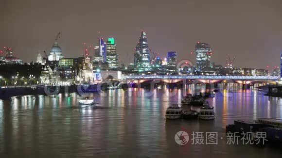 伦敦城市的天际线在夜间拍摄视频