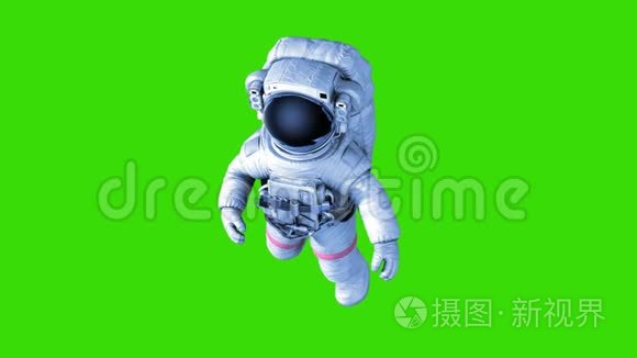 绿色背景下的宇航员. 三维动画4k.短视频