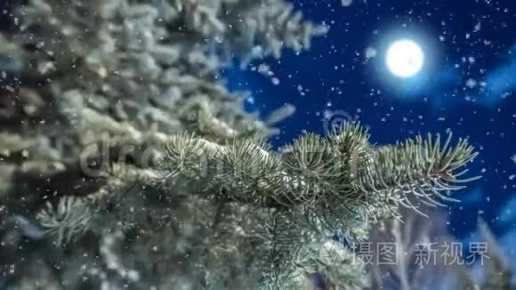 圣诞老人在满月的背景下在夜空中飞翔，新年概念动画，美丽的夜晚