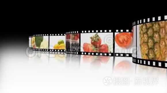水果和蔬菜在胶片卷轴上的测定视频