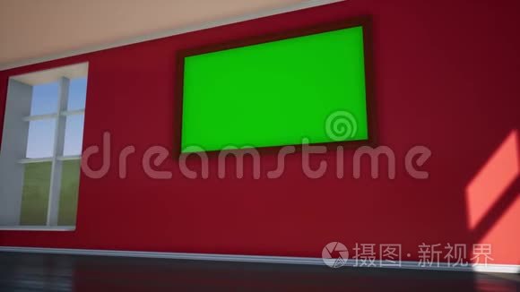 相框与绿色屏幕在黑暗中。