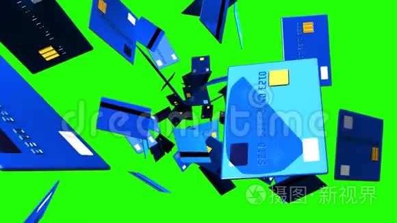 绿色彩色钥匙蓝信用卡