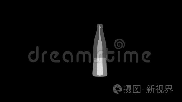 玻璃瓶填充灰色液体和下降壮观的水溢出运动图形2D3D动画流体
