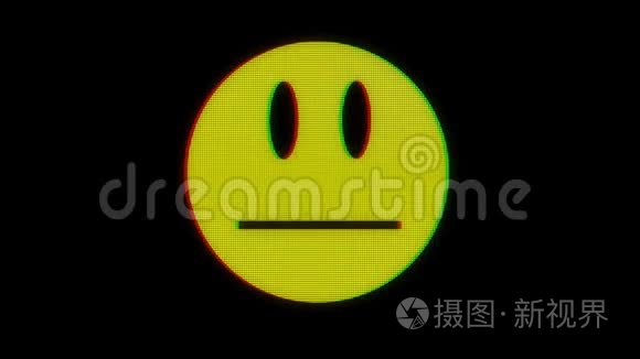 数字液晶屏幕上的扑克脸微笑符号无缝环干扰动画新动态复古欢乐