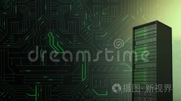 主机电脑及发光绿色电路板视频