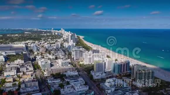 迈阿密，佛罗里达州，美国-2019年1月：空中超垂4k无人机全景飞行迈阿密海滩海洋海岸线。