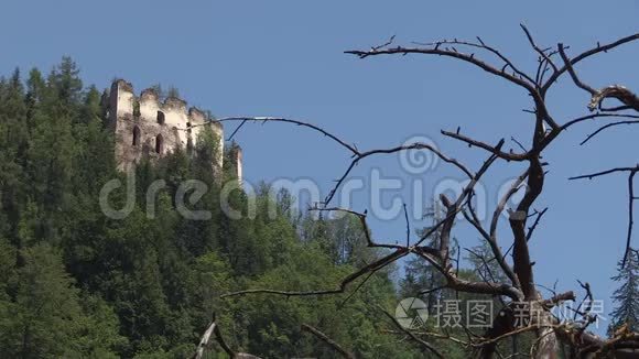 欧洲奥地利中世纪城堡废墟视频