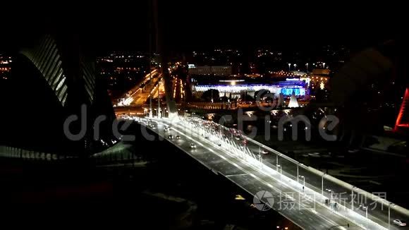 瓦伦西亚市的夜景。 桥市艺术和科学。 西班牙。