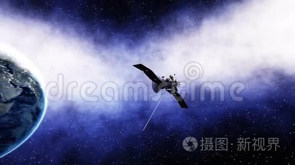 太空卫星。 地球的景色。 日出。 4k动画。