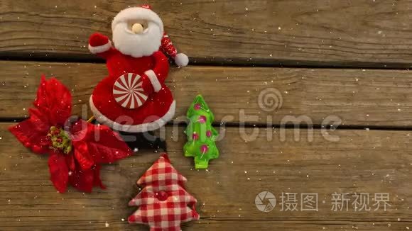 降雪与圣诞老人装饰视频