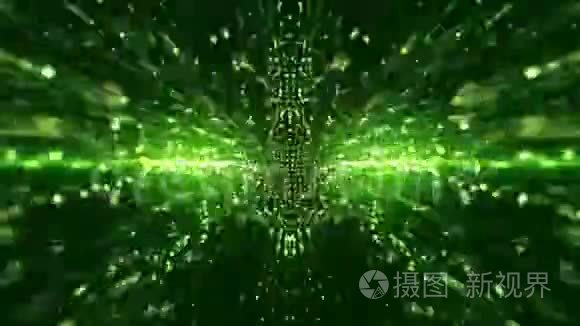 从粒子中提取绿色抽象隧道视频
