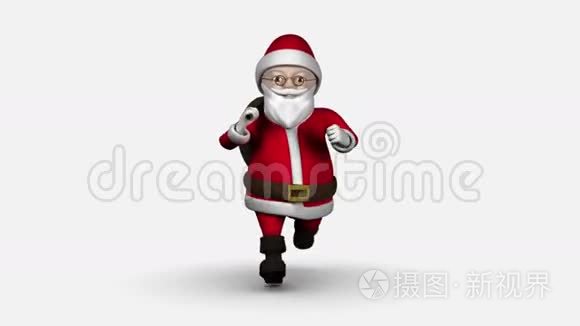 卡通圣诞老人在白色背景上奔跑