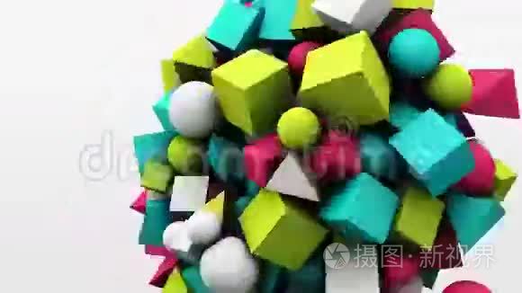 三维运动图形，动态几何形状立方体，锥，球体等。 摘要背景