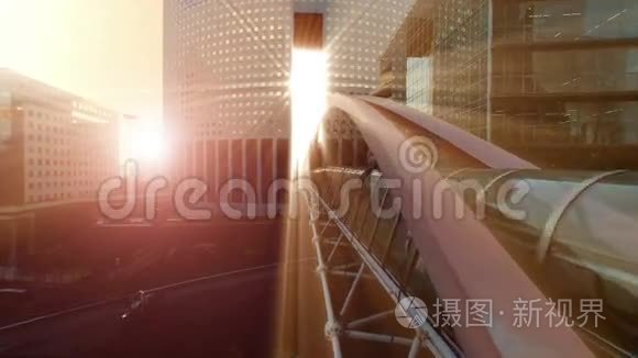 日落时分的现代桥楼视频