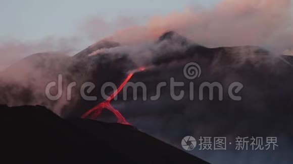 埃特纳火山爆发-爆炸和熔岩流