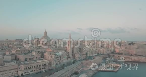 马耳他首都瓦莱塔的空中全景视频