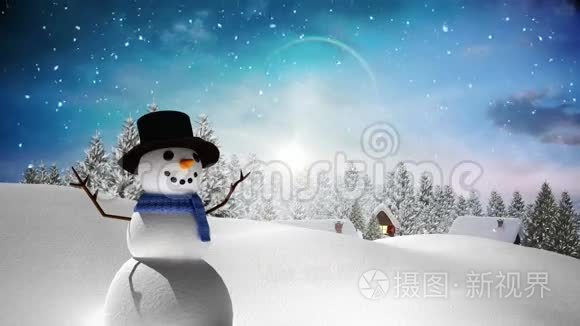 雪人与圣诞节冬季景观视频