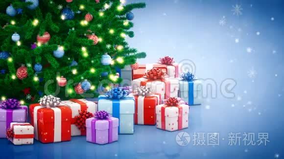 装饰圣诞树和礼品盒视频