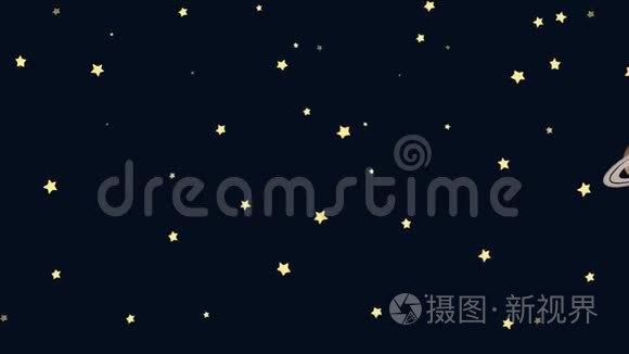 星夜动画卡通月和土星视频