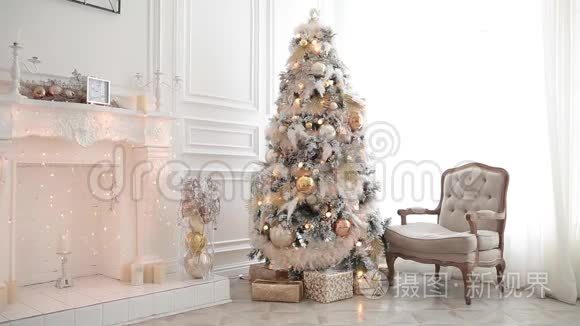 白色经典圣诞节和新年室内视频