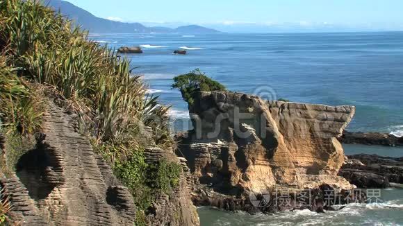 新西兰南部岛屿西海岸的煎饼岩视频