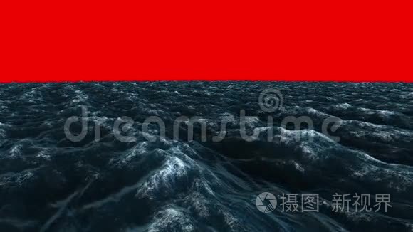 红幕下的暴风蓝色海洋视频