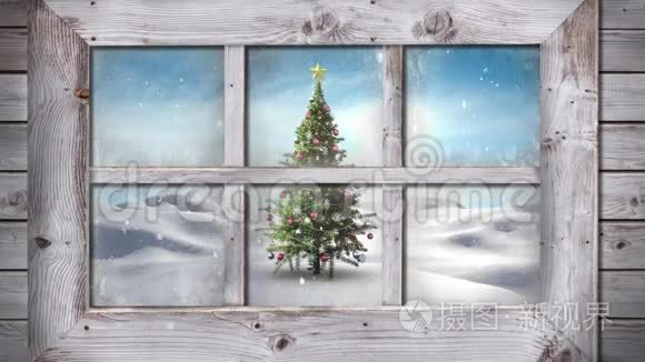 透过窗户看到的冬天的风景