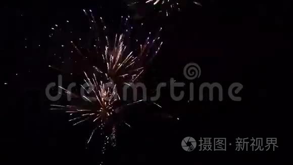 烟花在黑暗的夜空中爆炸视频