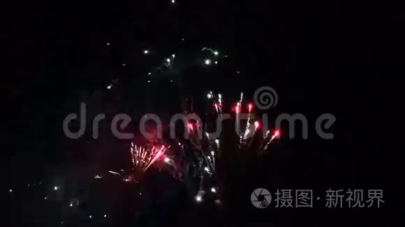 烟花在黑暗的夜空中爆炸视频