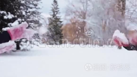 快乐的朋友在冬天玩雪
