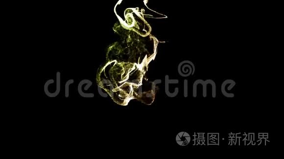 发光粒子在液体中飞行，三维墨水效果的平流。 发光粒子在液体中缓慢运动