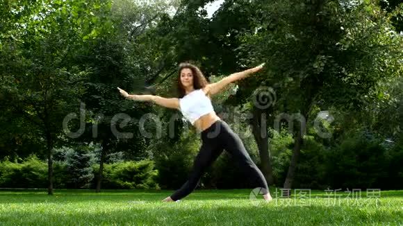 在公园练习瑜伽的美女视频