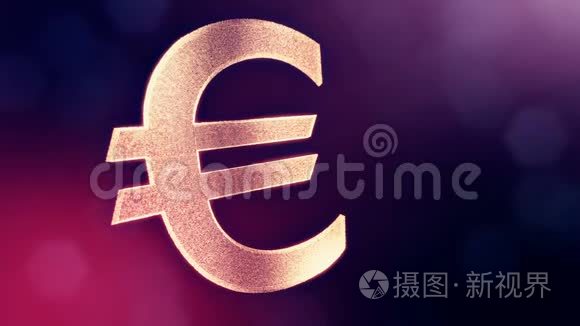 欧洲标志的动画图标或徽章。 金融背景由辉光粒子作为图像全息图。 三维环