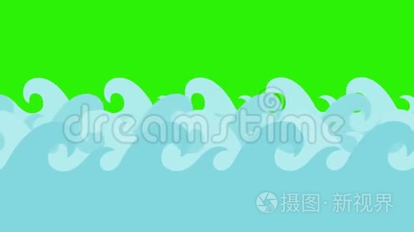 绿色屏幕上的卡通矢量海浪视频