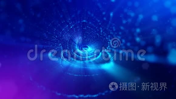 三维无缝动画作为数字科幻背景的发光粒子，如纳米世界的深度场