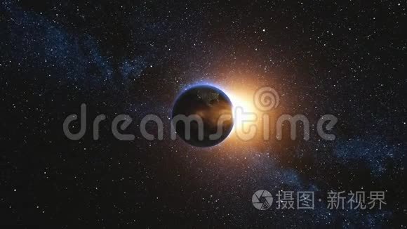 地球和太阳星旋转的空间视图视频