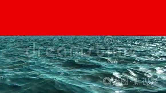 红幕天空下波涛汹涌的蓝色海洋视频
