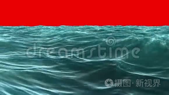 红幕天空下波涛汹涌的蓝色海洋视频