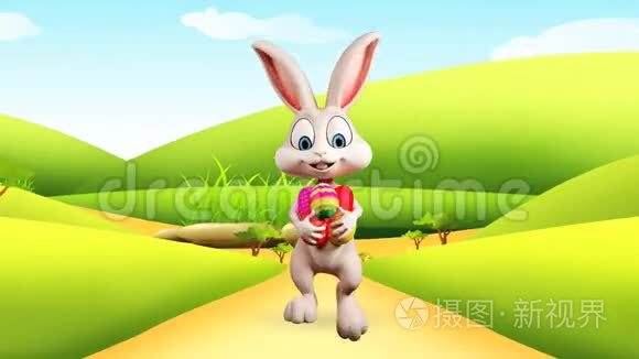 快乐的兔子带着五颜六色的鸡蛋视频