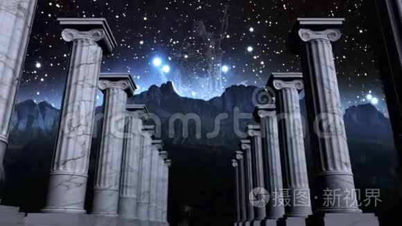 宇宙场景中的希腊柱子视频