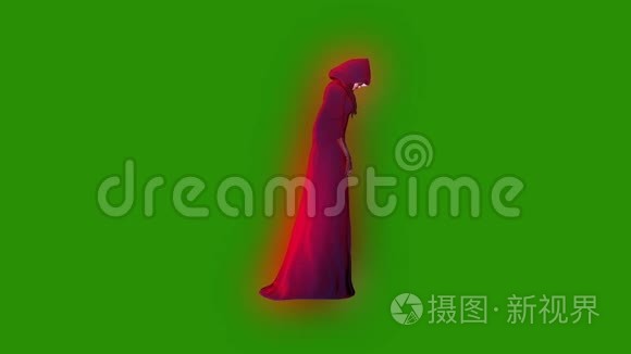 幽灵实体女巫攻击侧绿色屏幕3D渲染动画