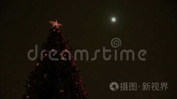 圣诞树对着月亮闪烁视频