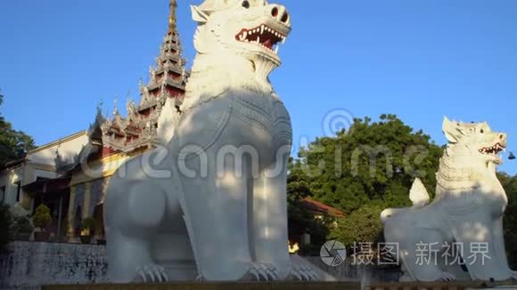 缅甸的巨型狮子护卫雕像